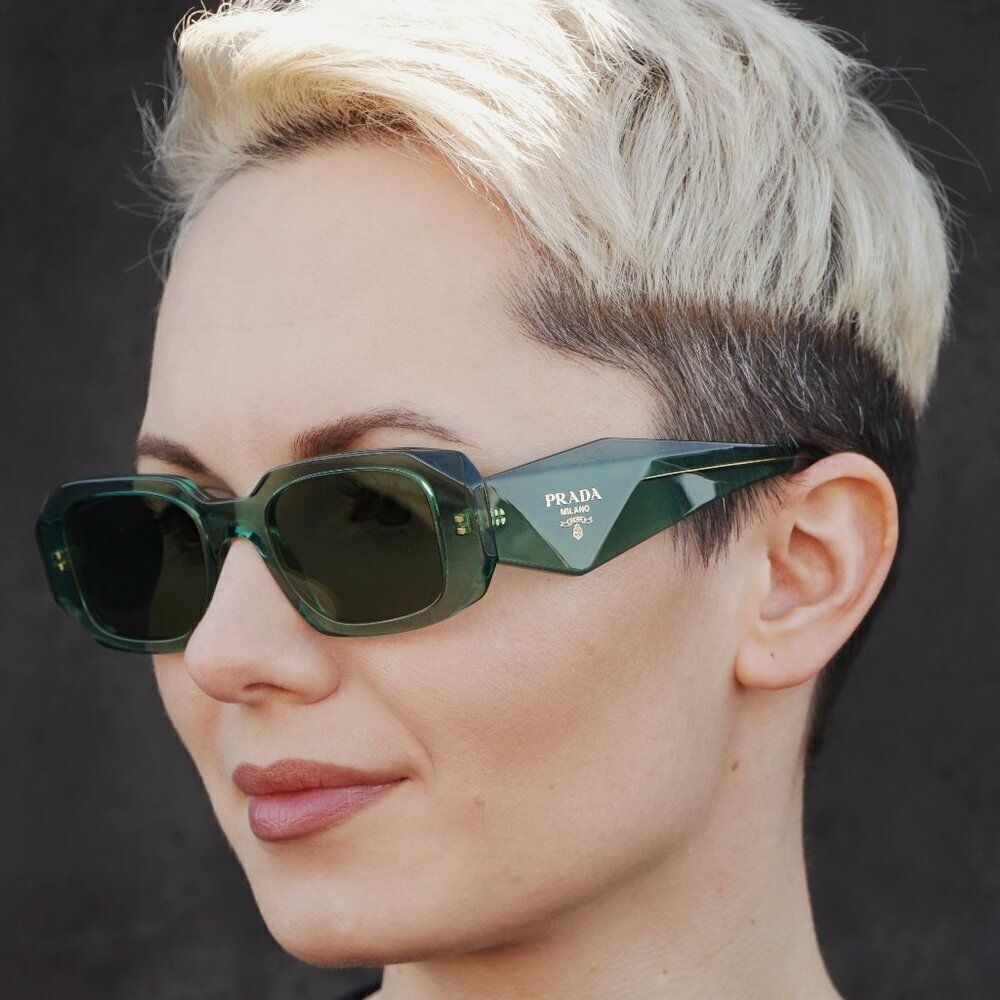 NEW Prada PR17WS 11R10E Sage Green Mirror Internal Silver Rectangle Sunglasses